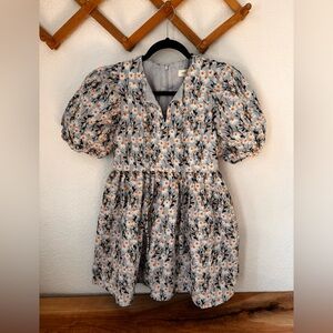 Just Me Puff-Sleeve Daisy Dress Cotton/Linen Blend